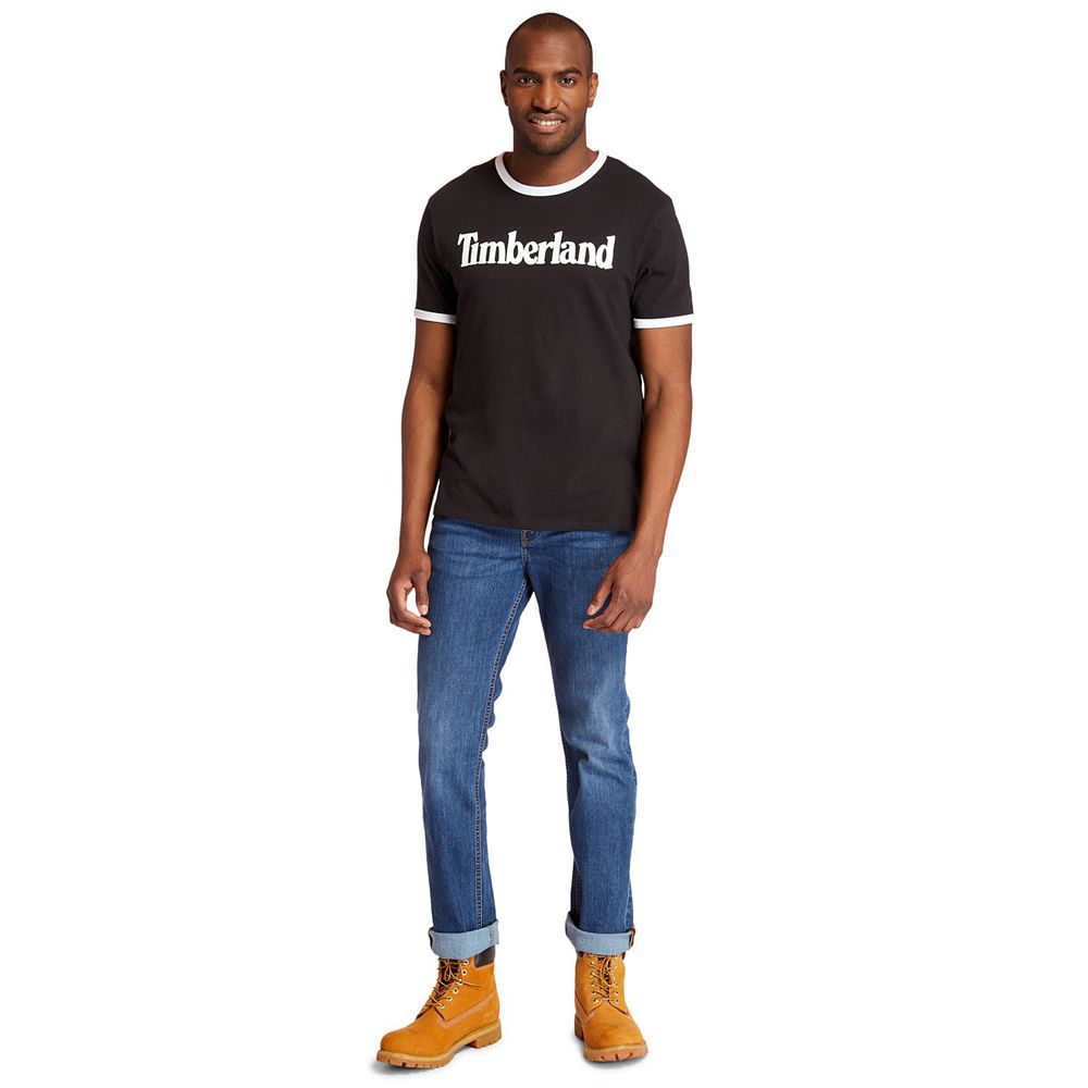 Camisetas Timberland Hombre Tbl® Linear Logo Ringer Negras - Chile UHL-243106
